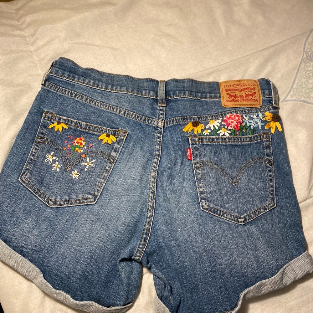 Levi's Women's Blue Jean Shorts with Colorful Floral Design